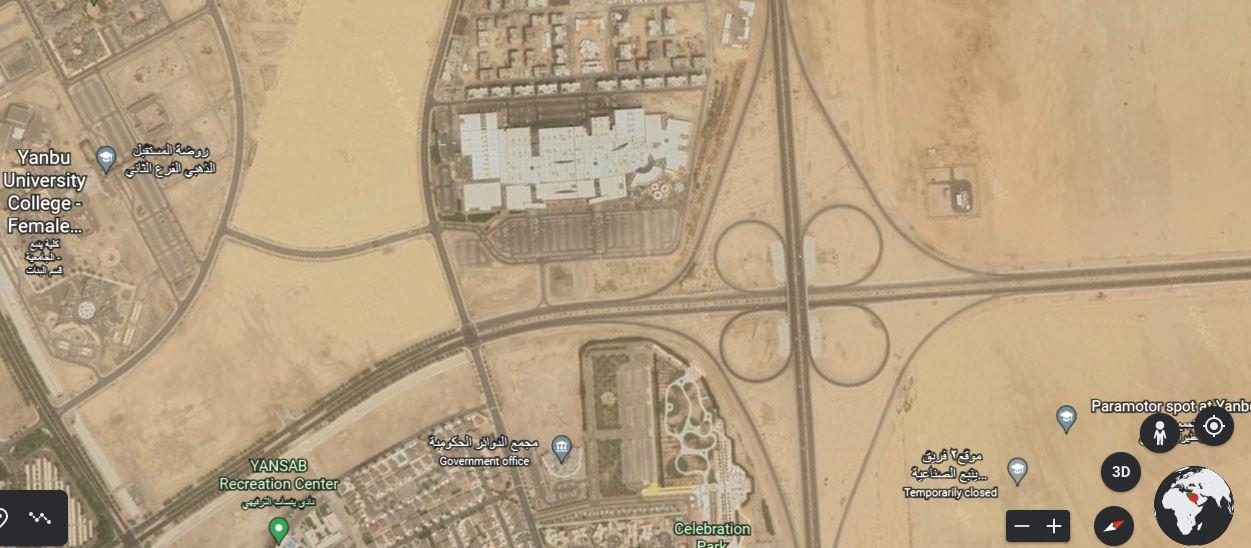 Aerial view of King Fahad and Tama Road bridge intersection
